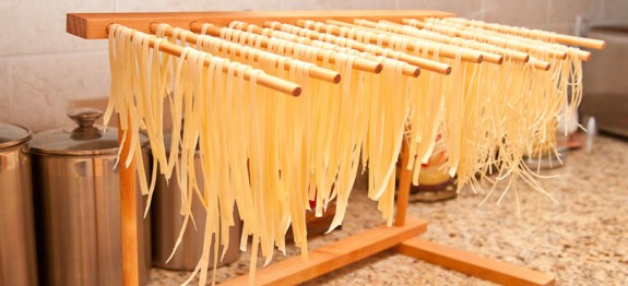 Homemade Pasta Drying on Rack