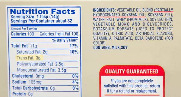 Margarine Nutrition Label