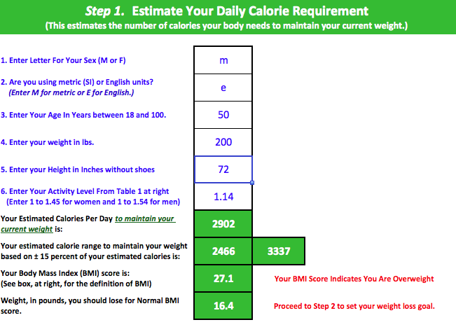 IMD Calorie Estimator Step 1