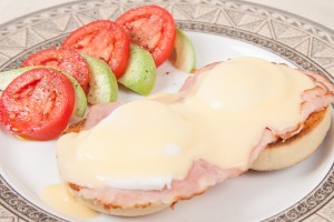 Pseudo Eggs Benedict With Cheese Sauce
