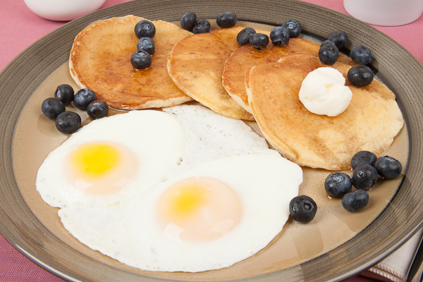 Homemade eggs with pancakes 